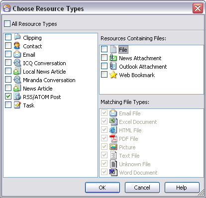 The Choose Resource Types dialog