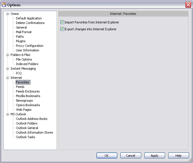 Options Dialog: Favorites