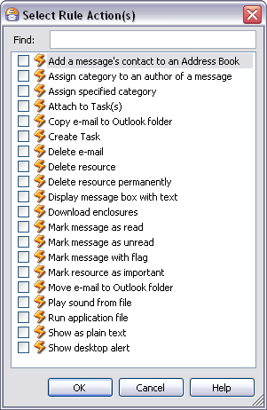 Select Rule Actions dialog (Omea Pro version)