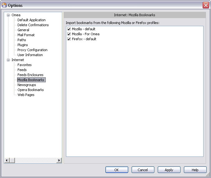Options Dialog: Mozilla Bookmarks