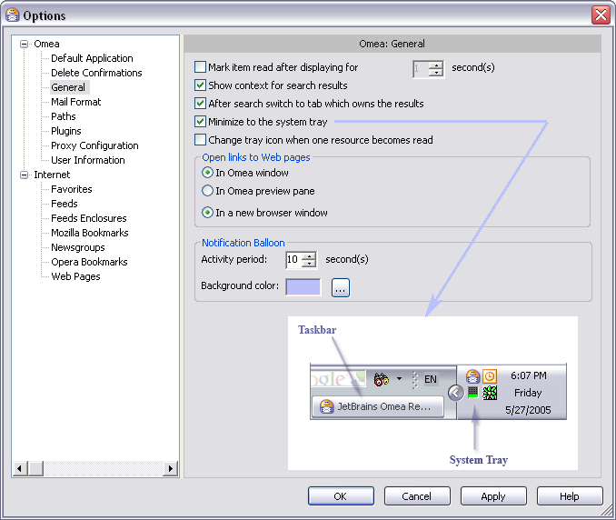 Options: Omea General