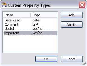 Custom Properties Types dialog view example