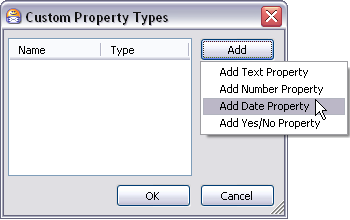 Custom Property Types dialog