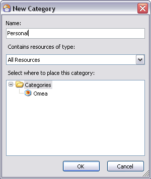 New Category dialog (Categories folder is selected) 