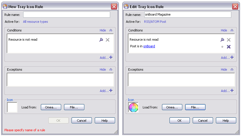 New Tray Icon Rule and Edit Tray Icon Rule dialogs