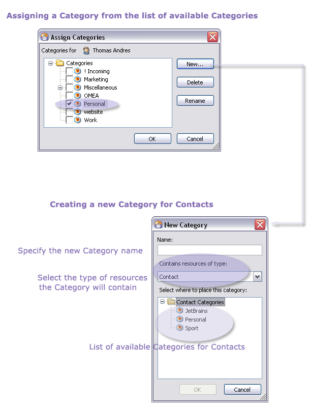 Assigning Categories and creating new Categories for Contacts