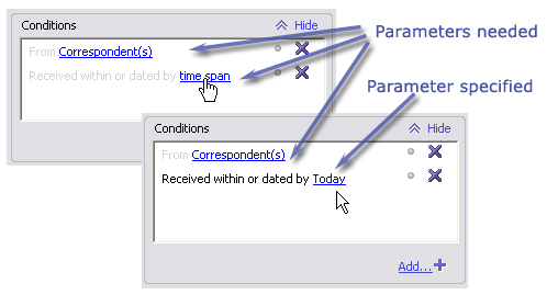 Specifying the conditions parameters