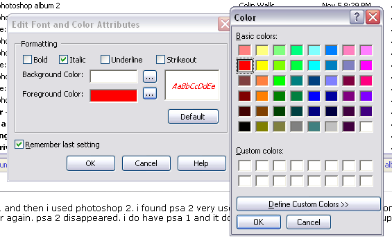 Edit Font and Color Attributes dialog